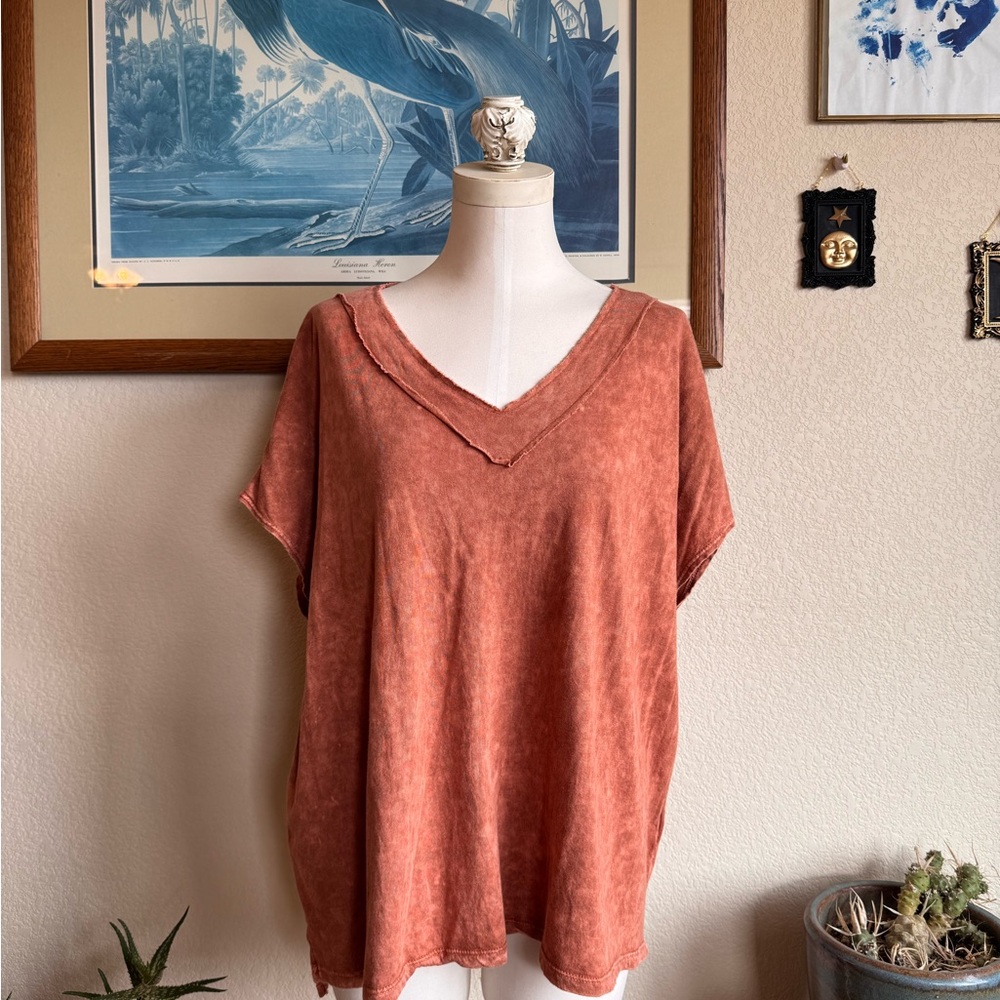 Miou Muse Acid Wash V-Neck Top